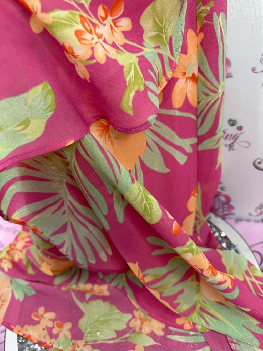 Dress Y2K long maxi flower Floral Cowl Neck Maxi Dress - Pink with Orange Floral - Picture 7 of 10